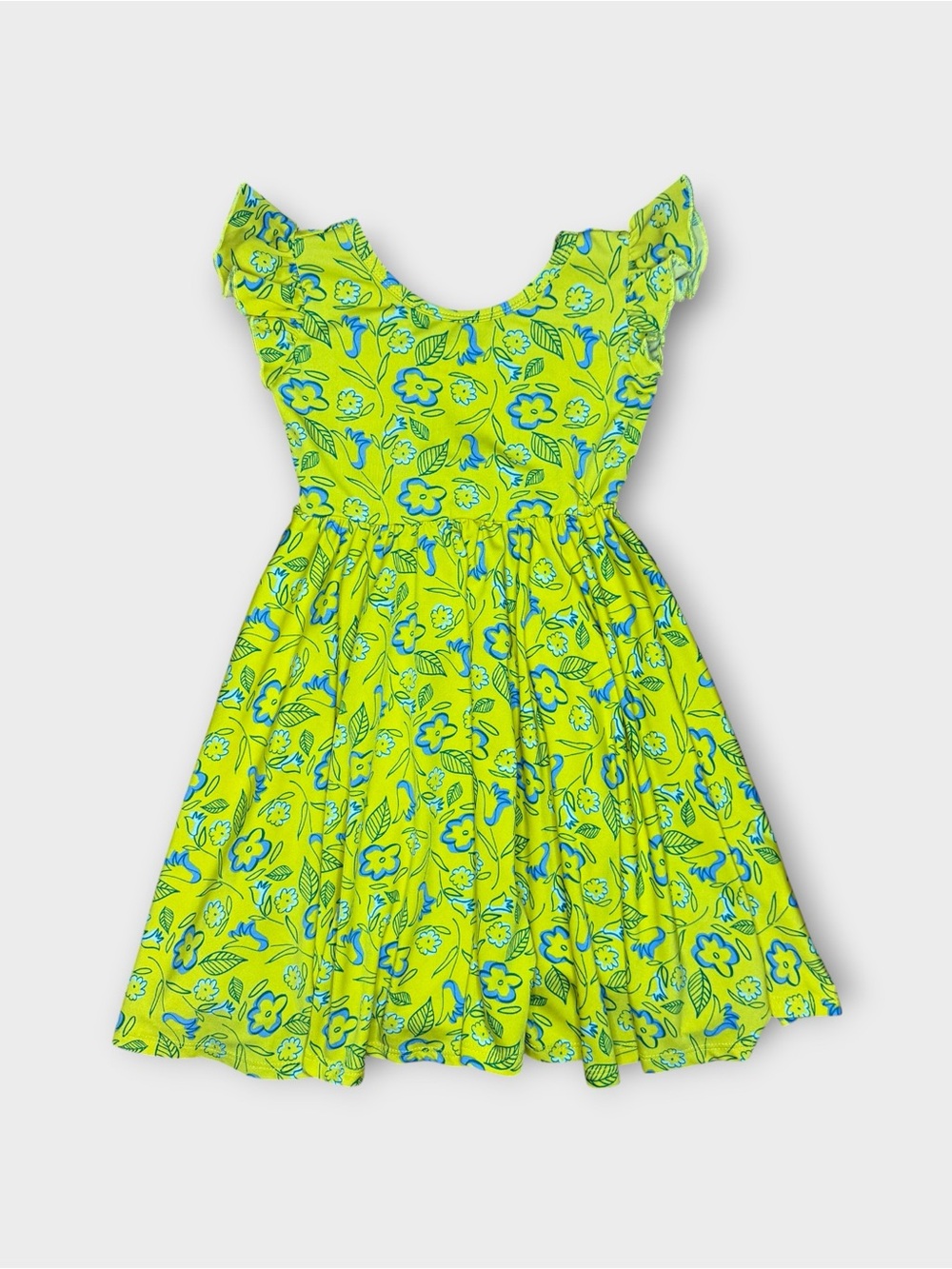 DotDotSmile Blue Floral Pattern Yellow Twirl Dress - Picture 1 of 6